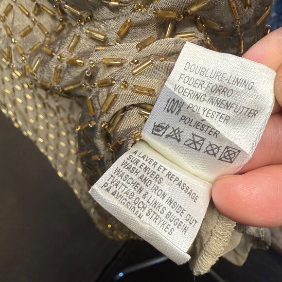 Anne Weyburn Beaded Top Embellished Scoop Neck Gold Polyester Sheer Size 14/42 - Picture 11 of 11